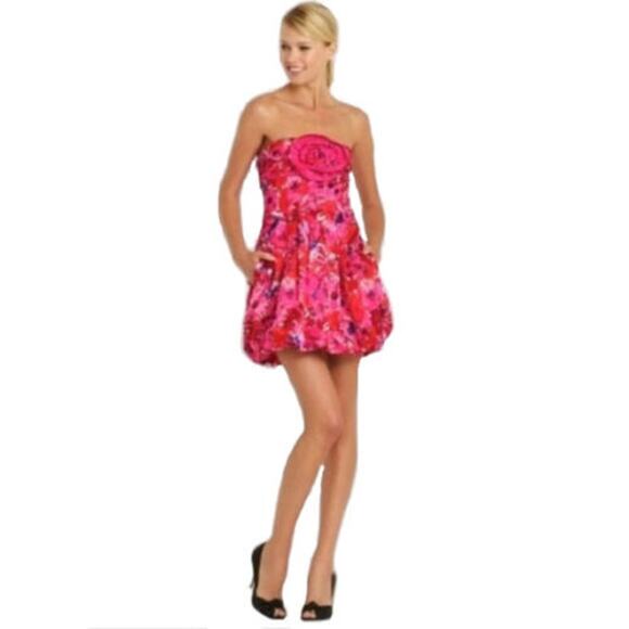 NWT BCBGMAXAZRIA Pink Begonia Sateen Floral Strapless Cocktail Dress Size 8 - Picture 7 of 7